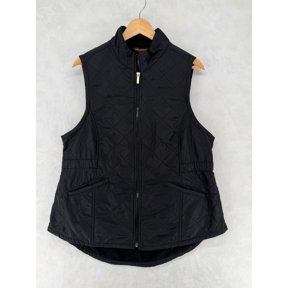 Bit & Bridle Womens Quilted Fleece Lined Vest Black Full Zip Equestrian Size L